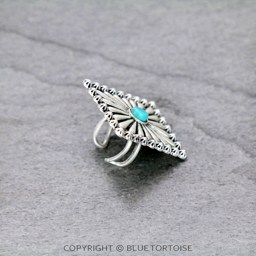 1.7" Long, Boho Concho Natural Stone Adjustable Ring with Double Band - Image 2