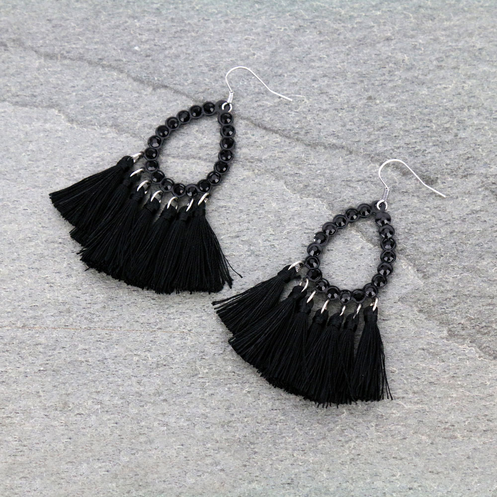 Tear Drop with Tassel Fish Hook Earrings