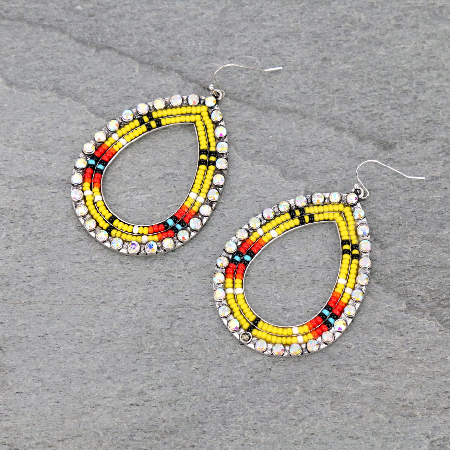 Seed Bead Teardrop Stone Fish Hook Earrings