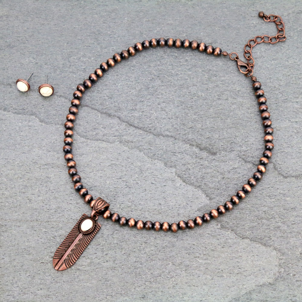 Feather Navajo Style Pearl Necklace Set