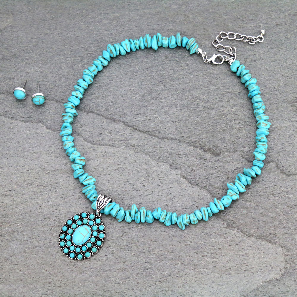 Western Design Chip Stone Necklace Set