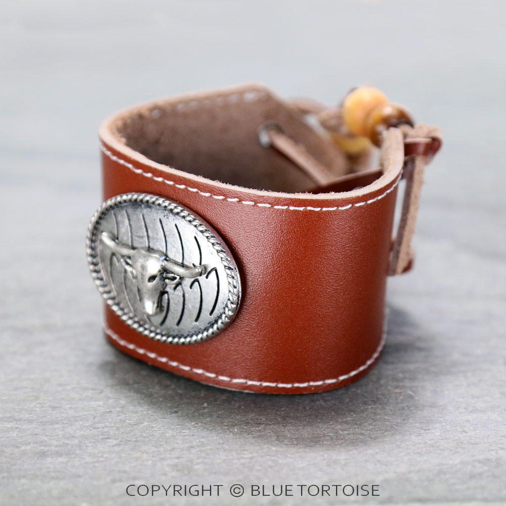 Western Leather Steer Head Pull Tie Bracelet - Image 3