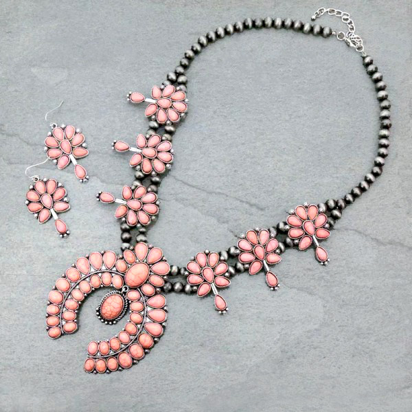 Navajo Style Pearl Squash Blossom Necklace Set