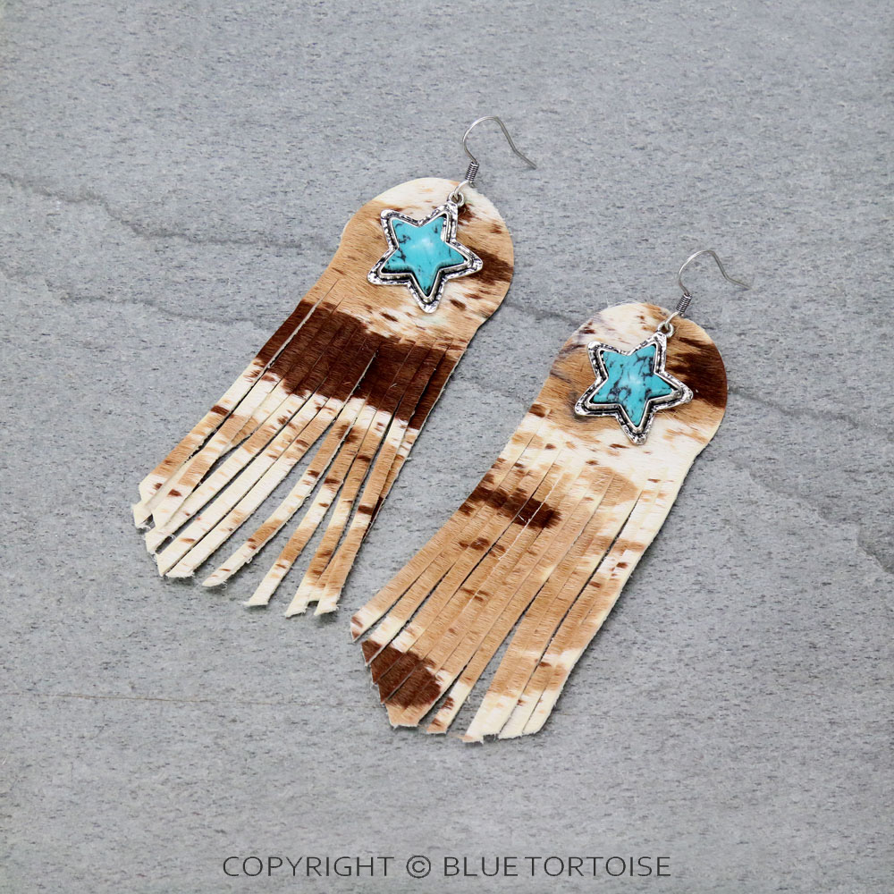 Genuine Leather Cow Hide Fur Fringe Dangle Earrings