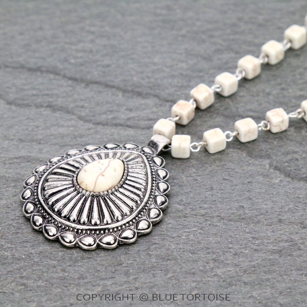 Western Concho Teardrop with Semi Stone Necklace Set - Image 3