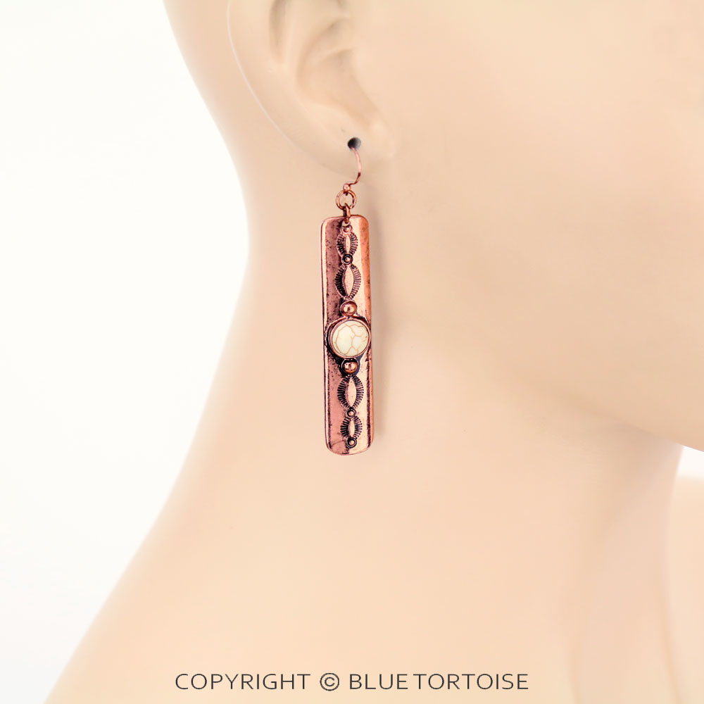 Western Semi Stone Bar Dangle Earrings - Image 2