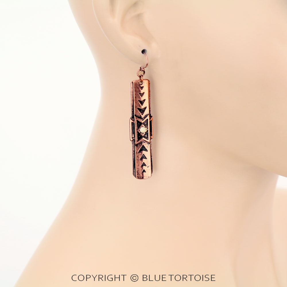 Western Semi Stone Bar Dangle Earrings - Image 2