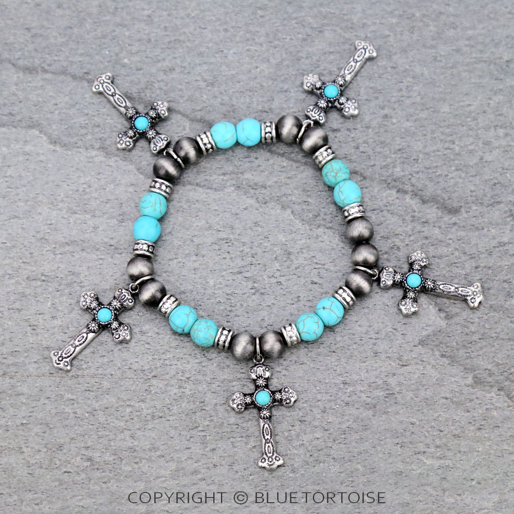 Western Cross Charms Stretch Bracelet