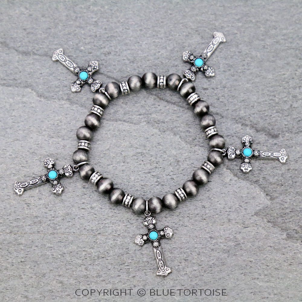 Western Cross Charms Stretch Bracelet