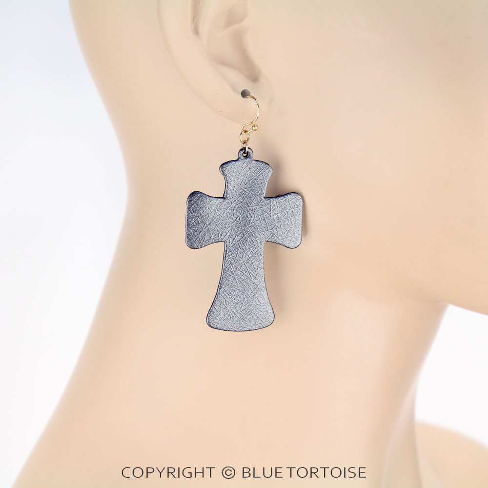 Synthetic Cross Leather Fish Hook Earrings - Image 2