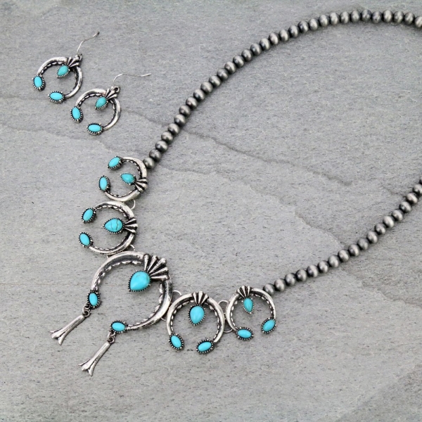 Western Semi Stone Squash Blossom Necklace Set
