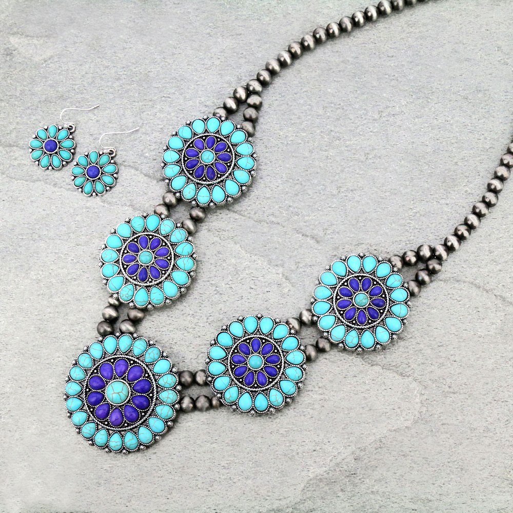 Western Navajo Style Pearl Squash Blossom Necklace Set