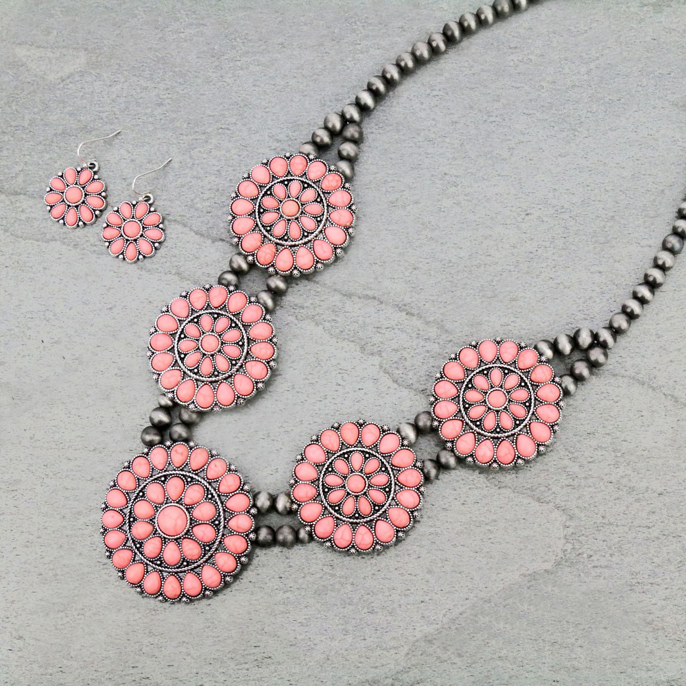 Western Navajo Style Pearl Squash Blossom Necklace Set