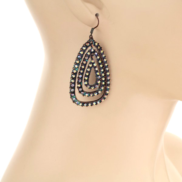 Teardrop with Stone Fish Hook Earrings - Image 2
