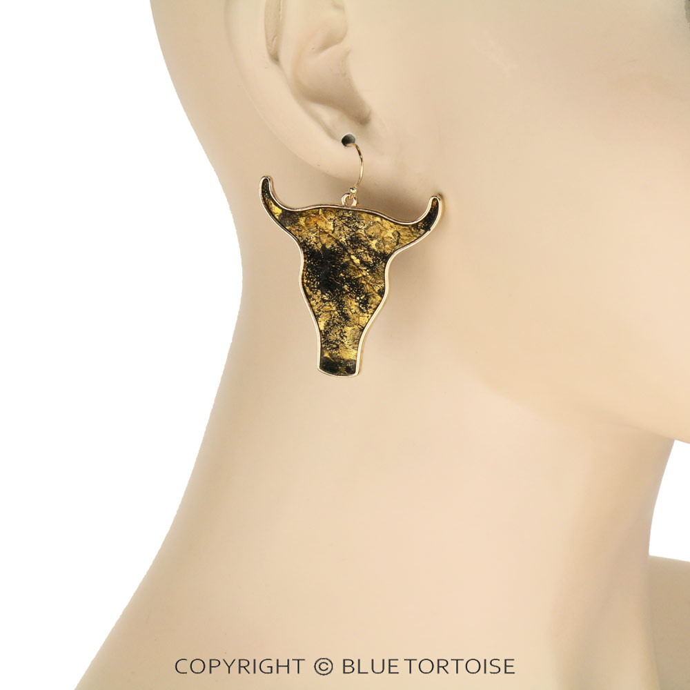 Genuine Leather Steer Head Dangle Earrings - Image 2
