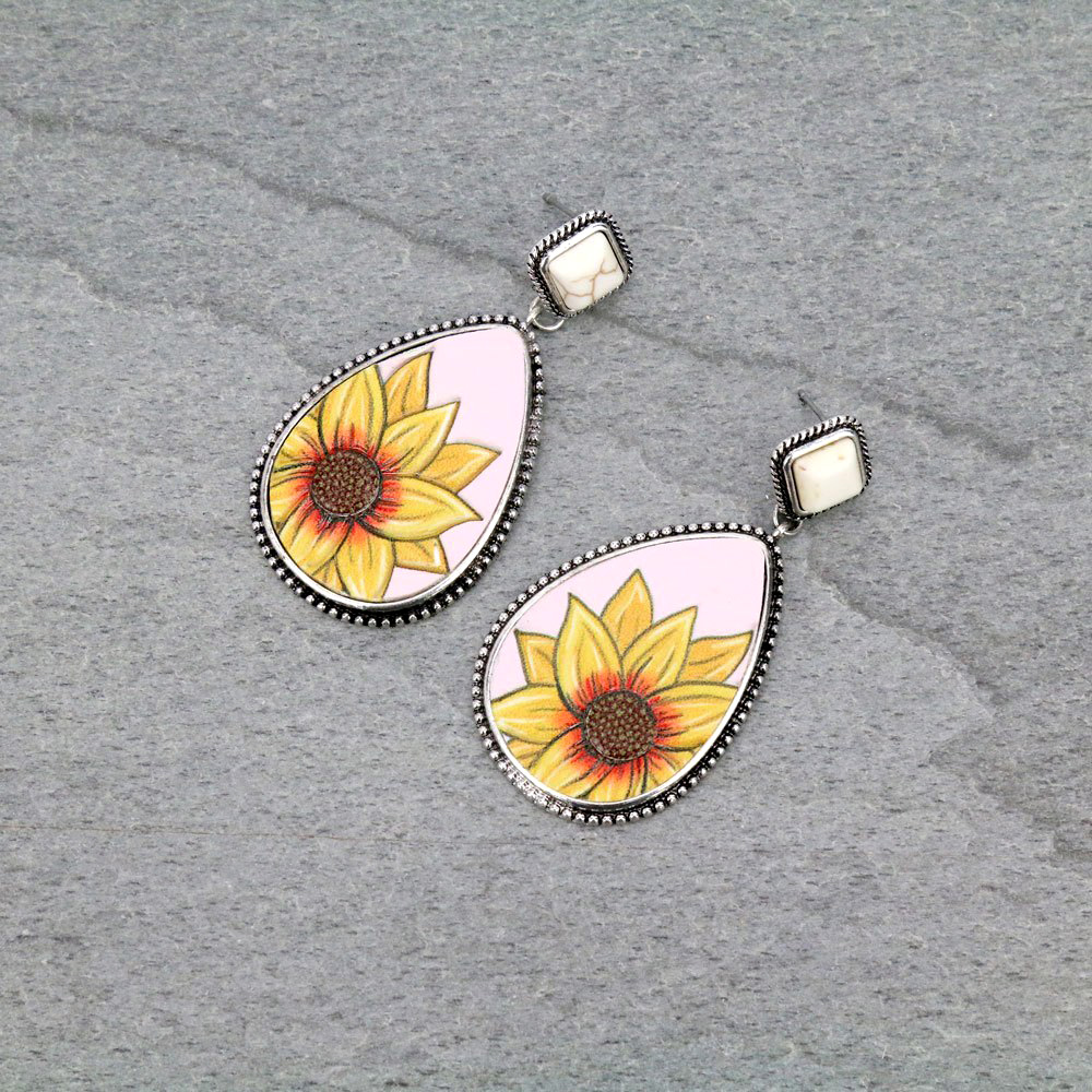 Leather Flower Teardrop Casting Post Earrings