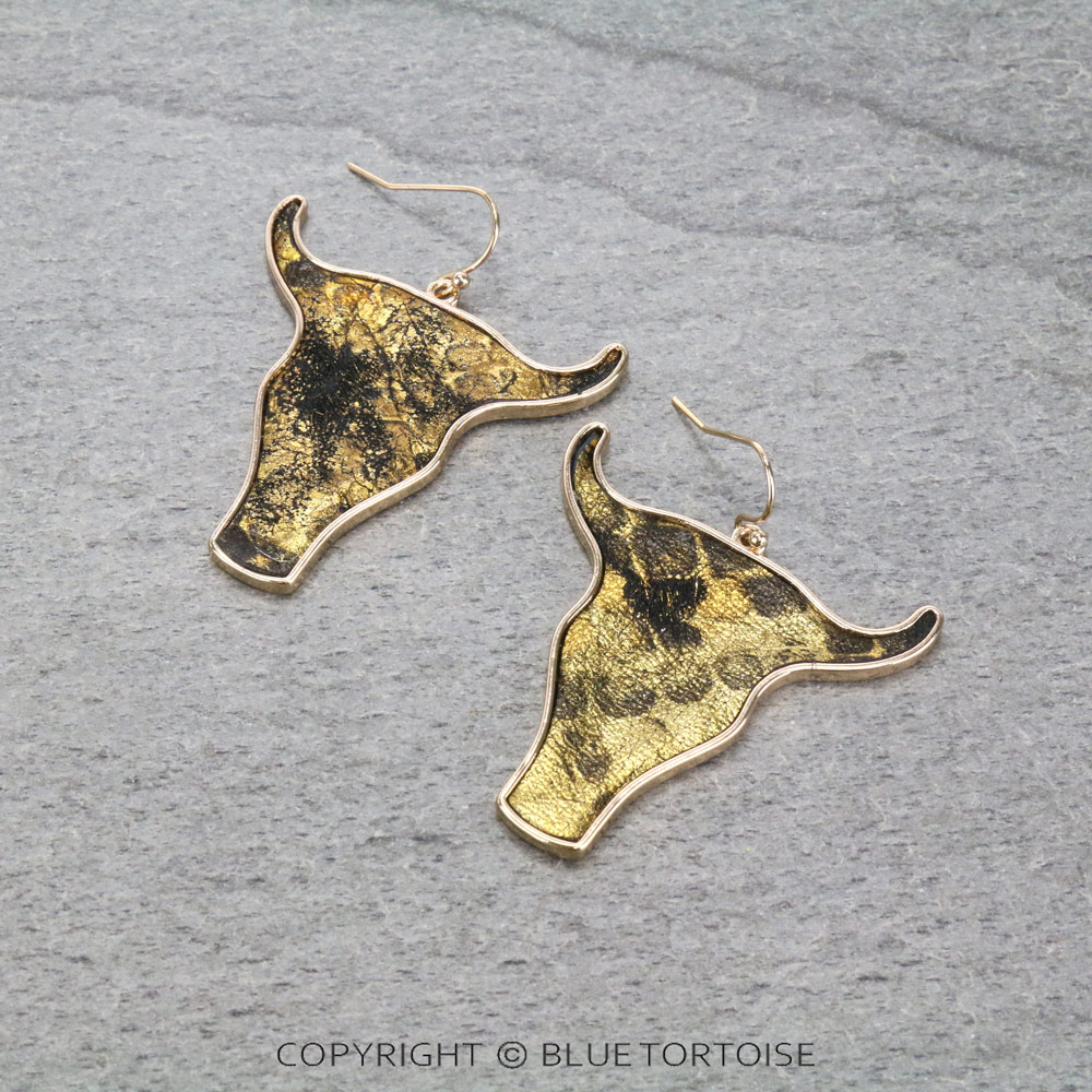 Genuine Leather Steer Head Dangle Earrings