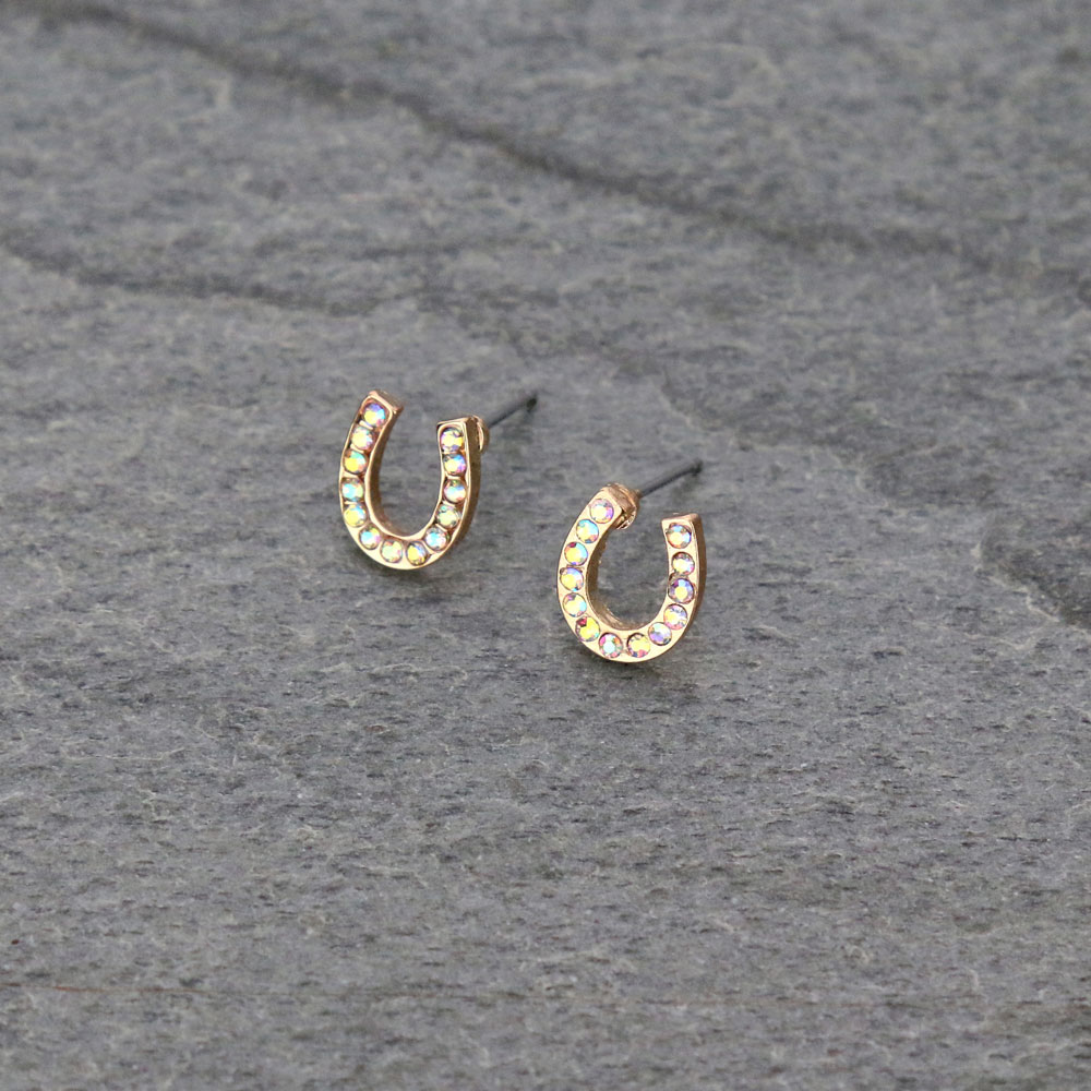 Horseshoe Pearl Bead Post Earrings