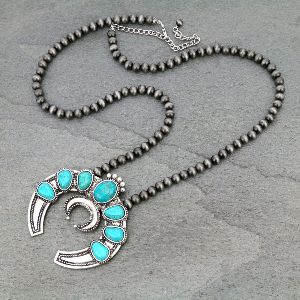 Big! 30" Long, 8mm Navajo Style Pearl, Squash Blossom Naja Style Natural Stone Pendant