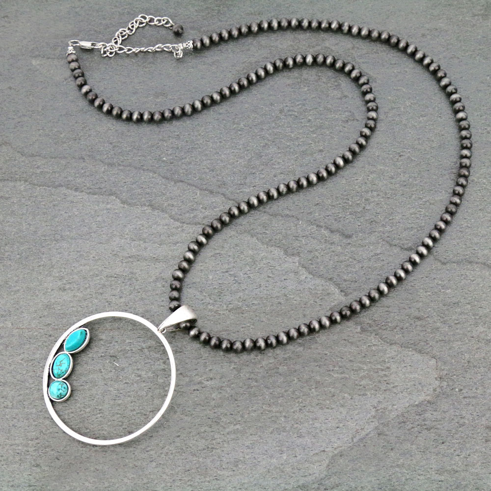 30" Long, 6mm Navajo Style Pearl Necklace, Big! Natural Stone Pendant