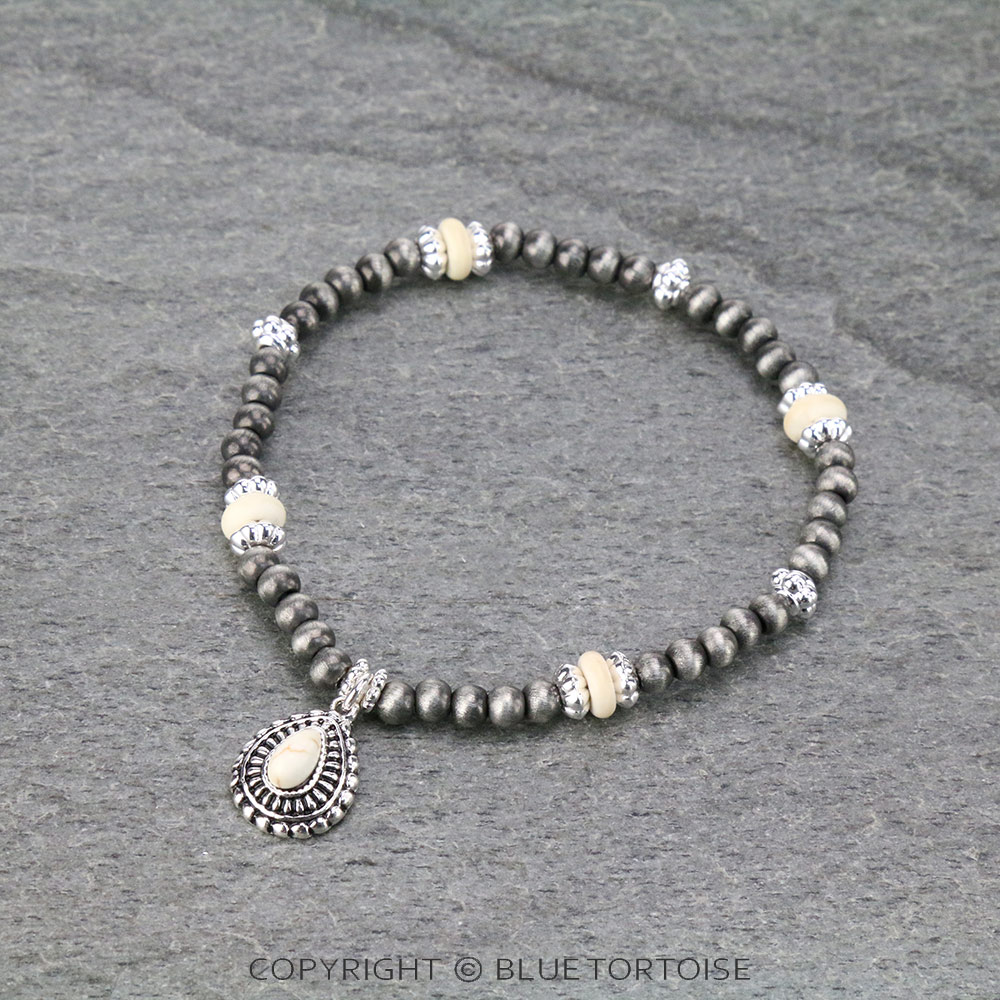 Concho Charm with Navajo Style Bead Stretch Bracelet