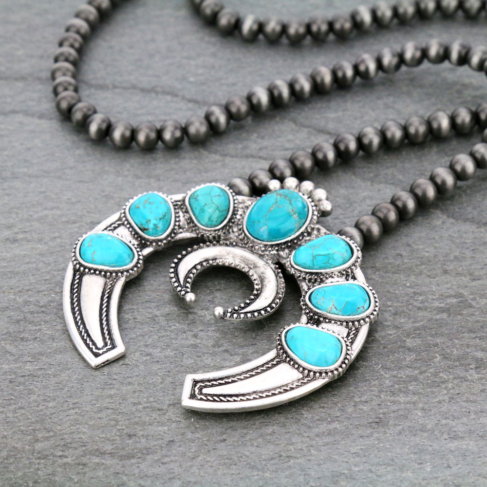 Big! 30" Long, 8mm Navajo Style Pearl, Squash Blossom Naja Style Natural Stone Pendant - Image 3