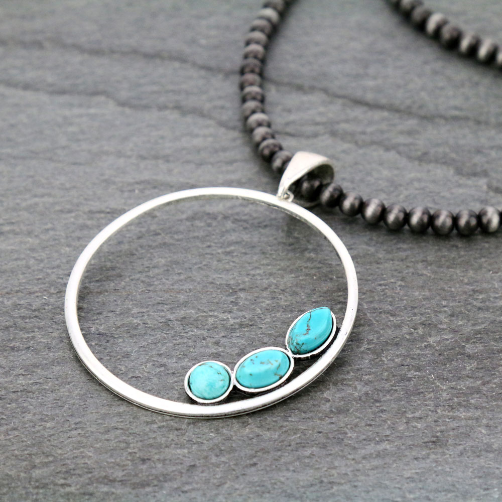 30" Long, 6mm Navajo Style Pearl Necklace, Big! Natural Stone Pendant - Image 3