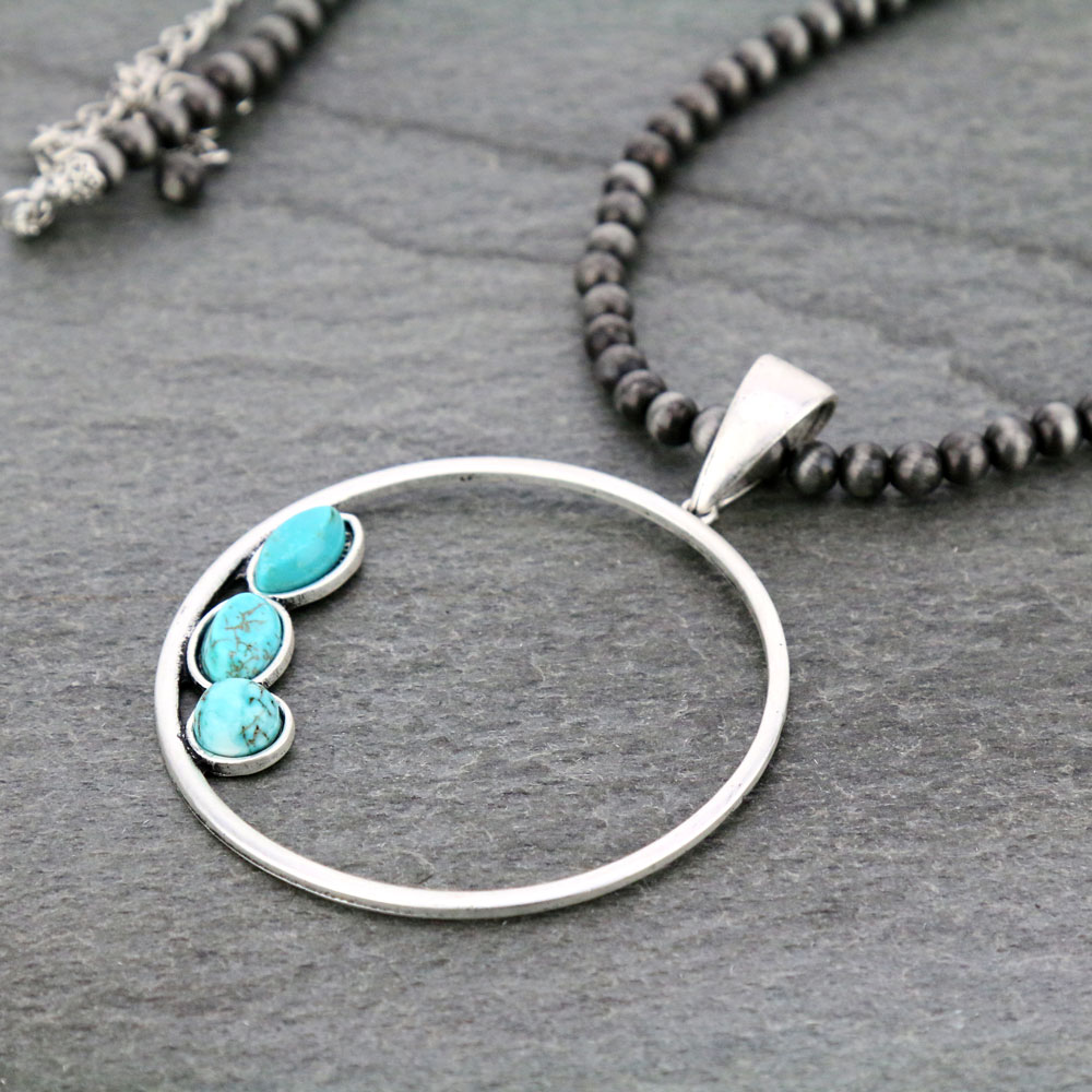 30" Long, 6mm Navajo Style Pearl Necklace, Big! Natural Stone Pendant - Image 3