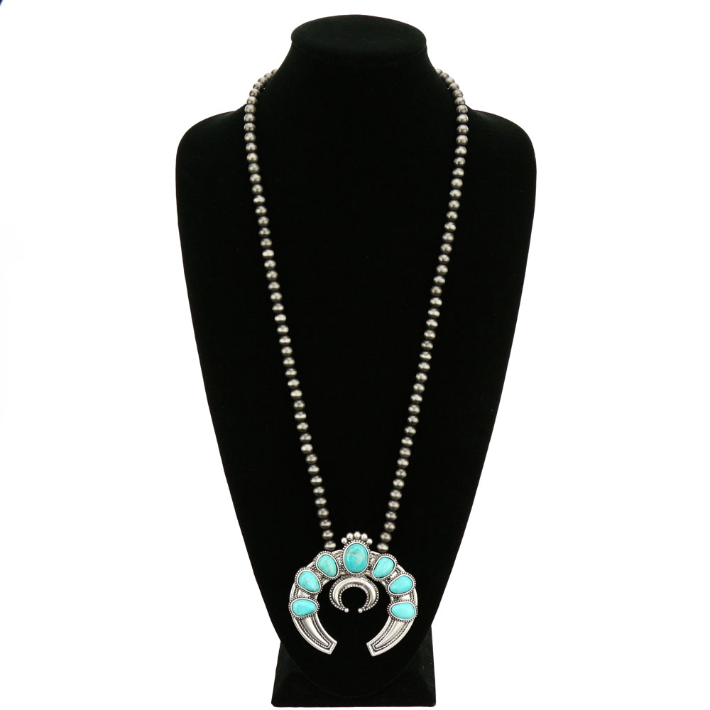 Big! 30" Long, 8mm Navajo Style Pearl, Squash Blossom Naja Style Natural Stone Pendant - Image 2