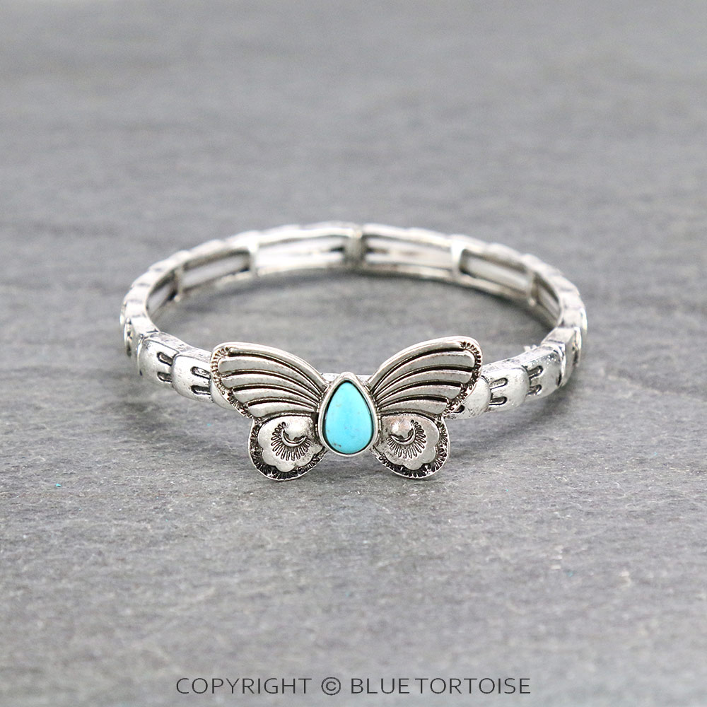Western Butterfly Stone Stretch Bracelet