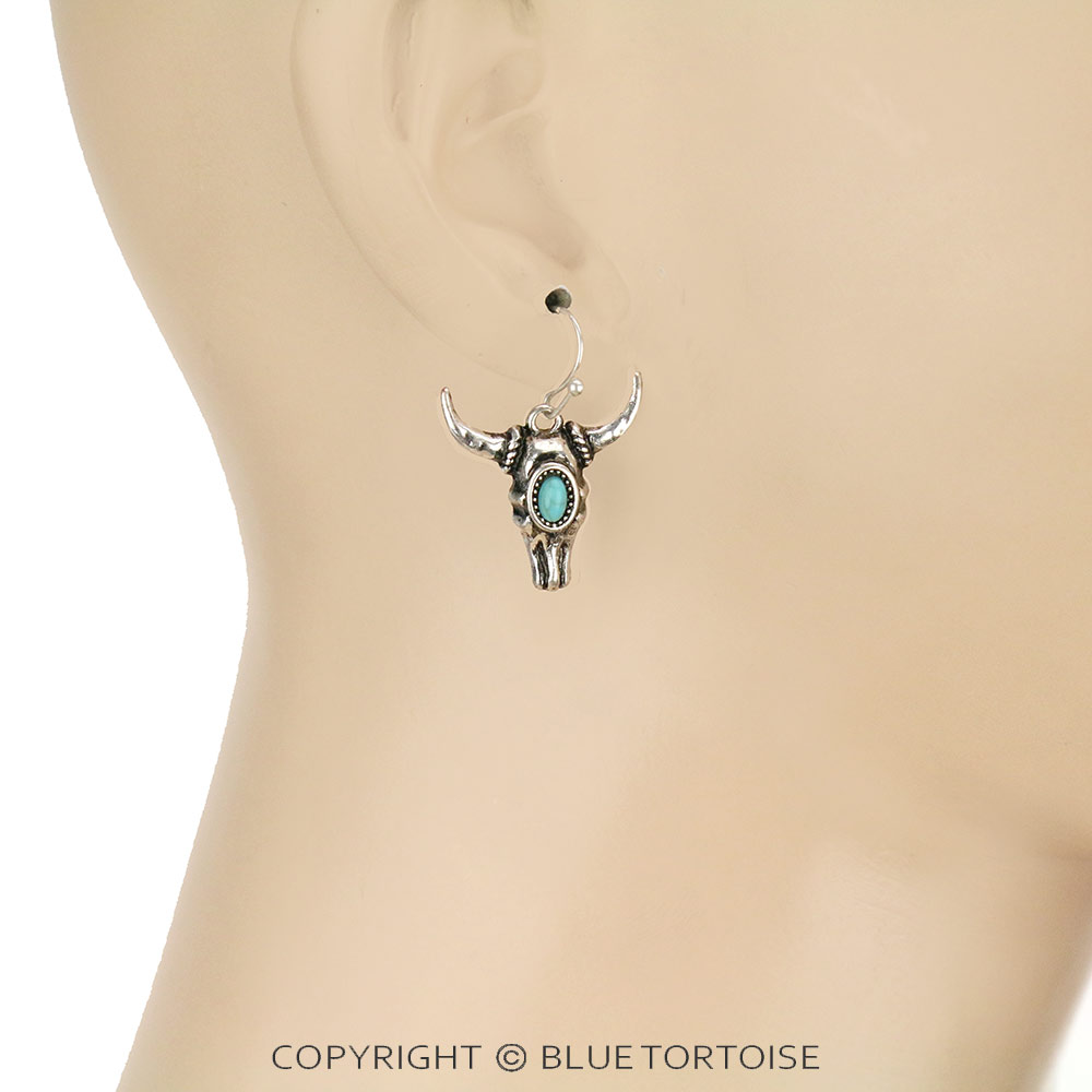 Western Steer Skull Dangle Earrings - Image 2