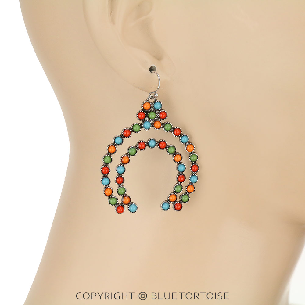 Western Acrylic Stone Squash Blossom Dangle Earrings - Image 2