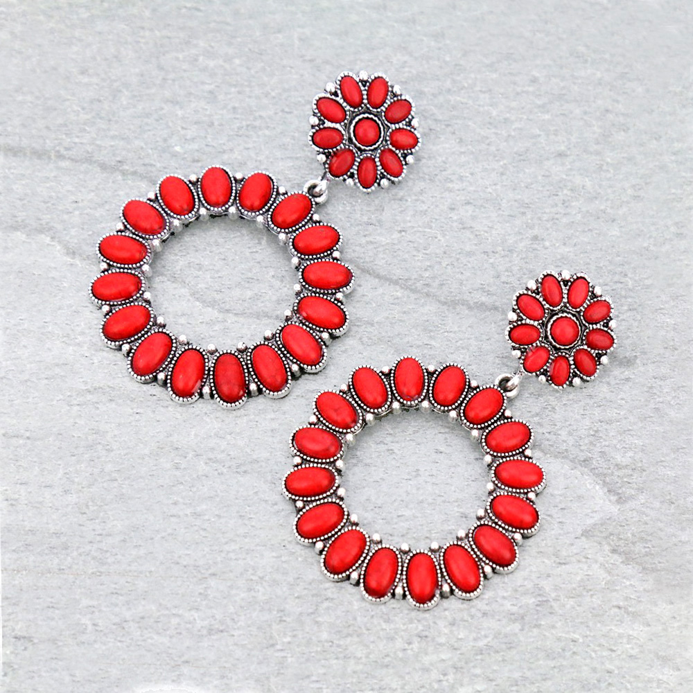 Western Circle Stone Post Earrings