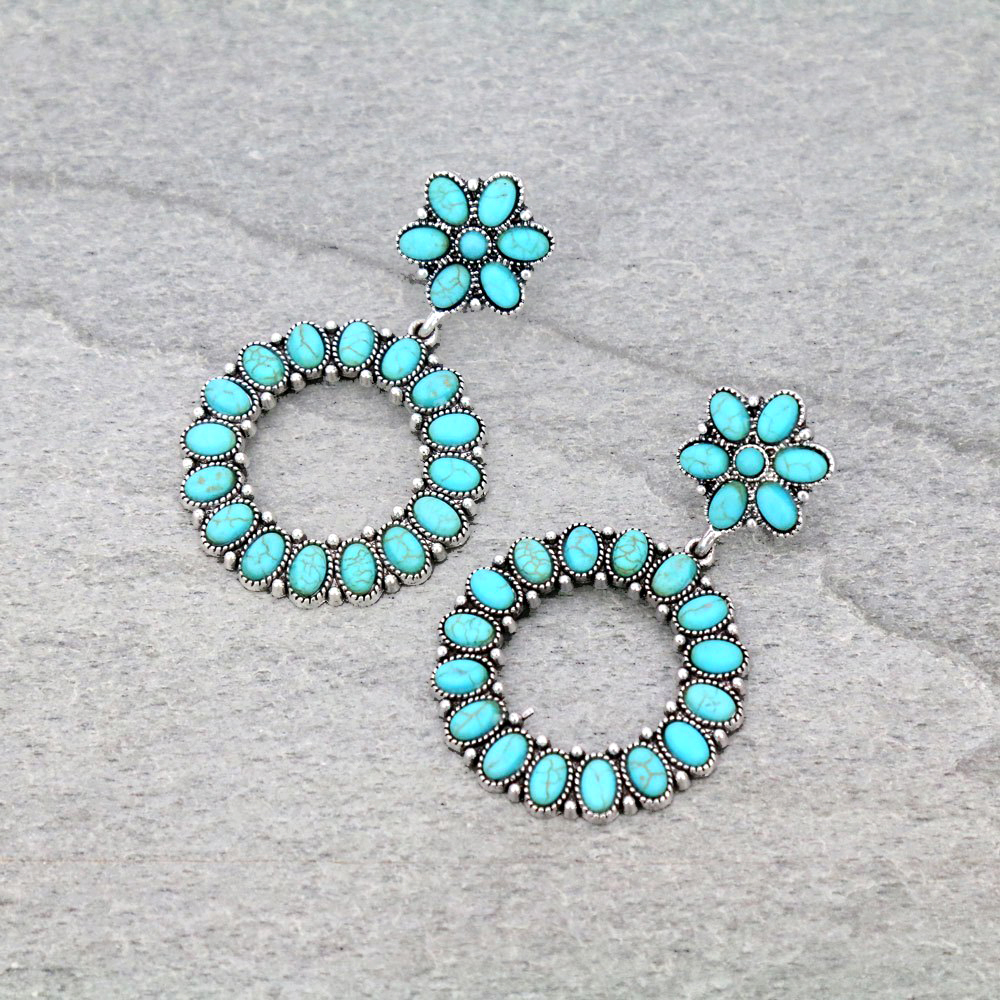 Western Circle Stone Stud Earrings