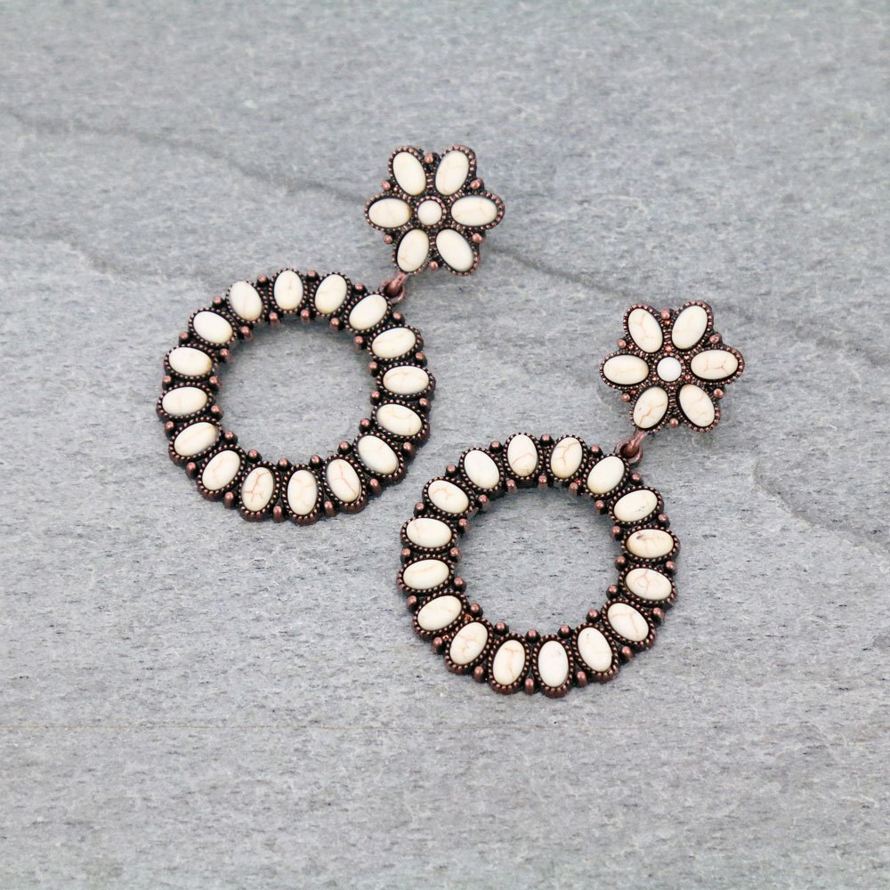 Western Circle Stone Stud Earrings