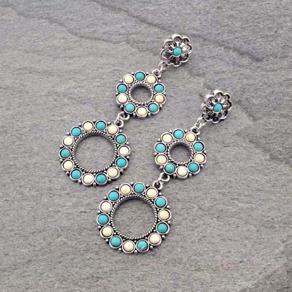 Western Stone Circle Drop Post Earrings
