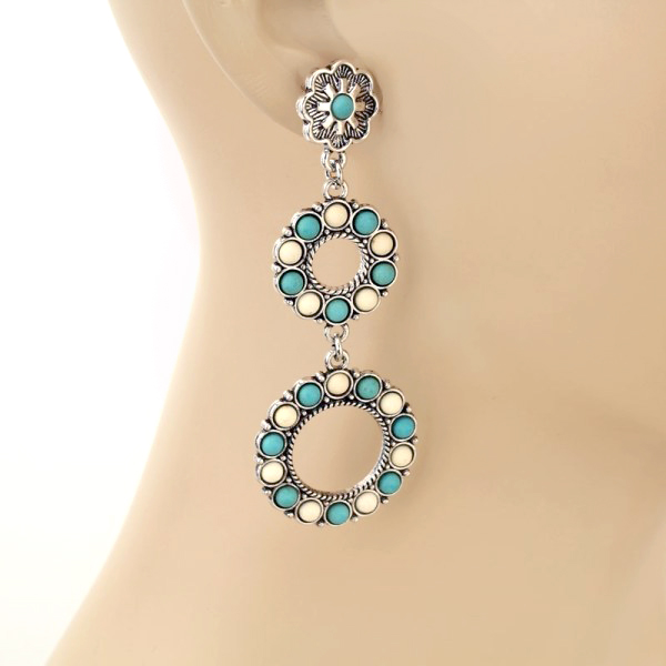 Western Stone Circle Drop Post Earrings - Image 2