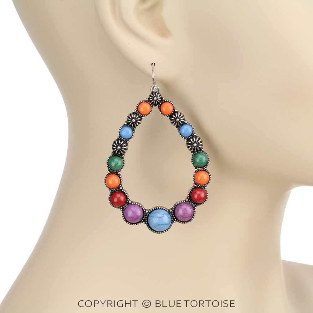 Western Teardrop Stone Dangle Earrings - Image 2
