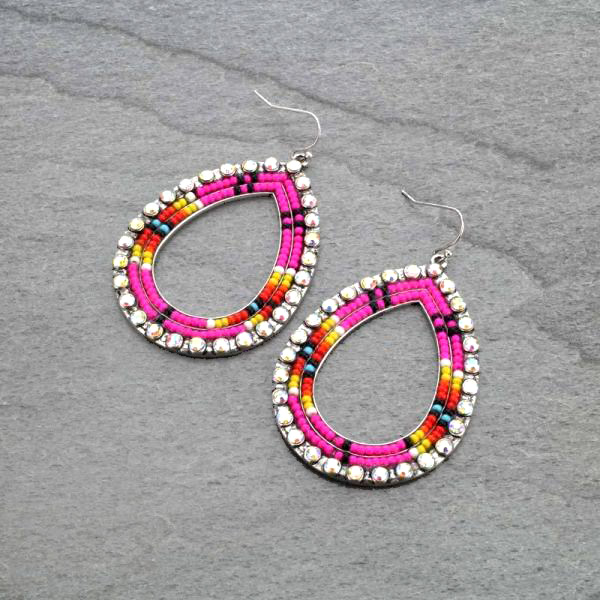 Seed Bead Teardrop Stone Fish Hook Earrings