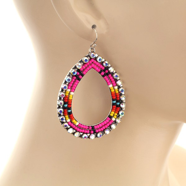 Seed Bead Teardrop Stone Fish Hook Earrings - Image 2