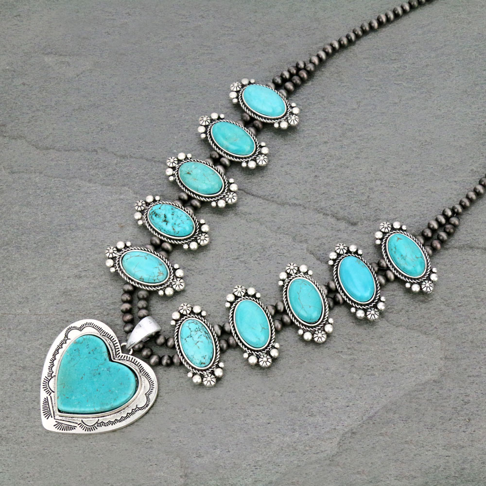 Full Squash Blossom Natural Stone Necklace
