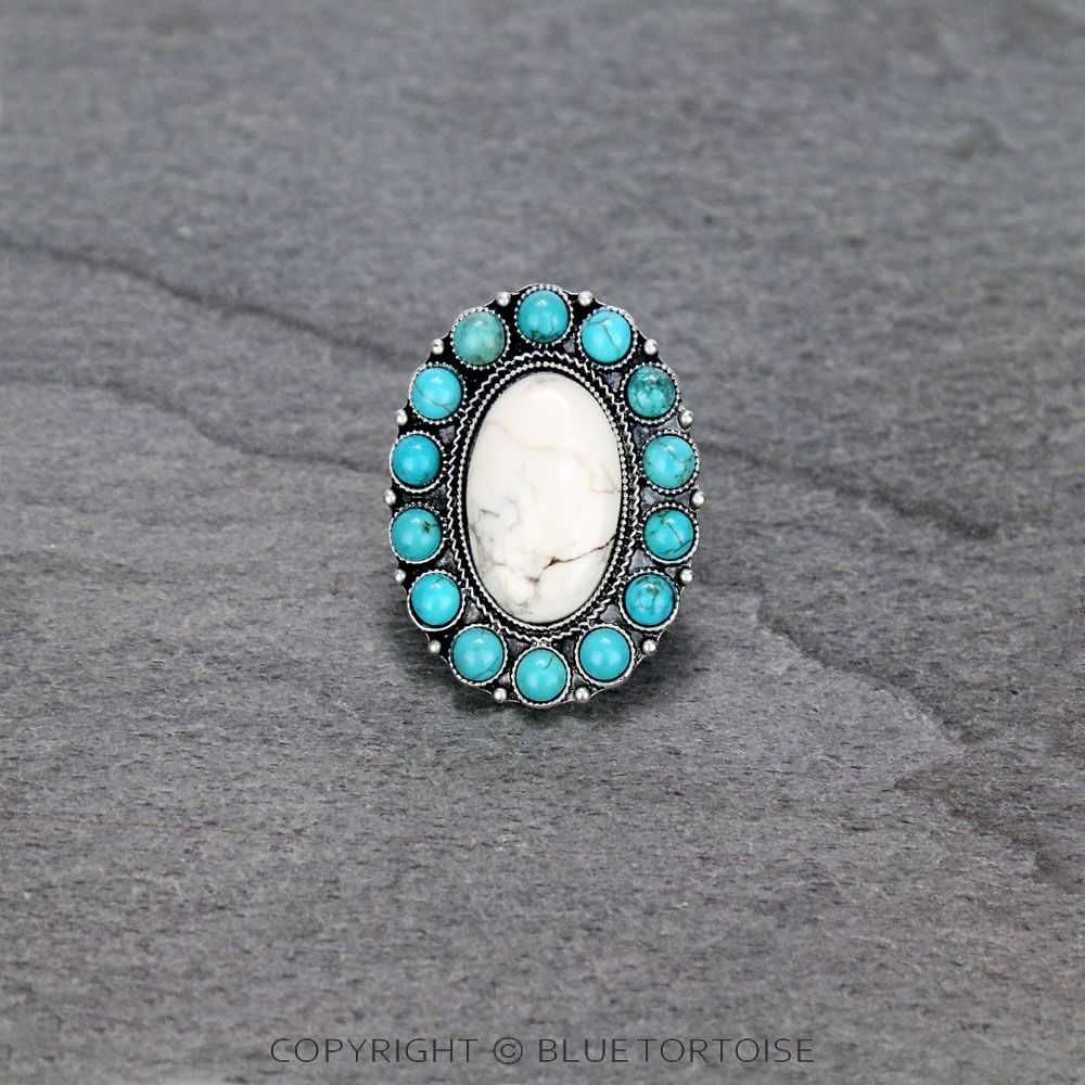 Very Big Natural Stone Adjustable Ring with Double Band