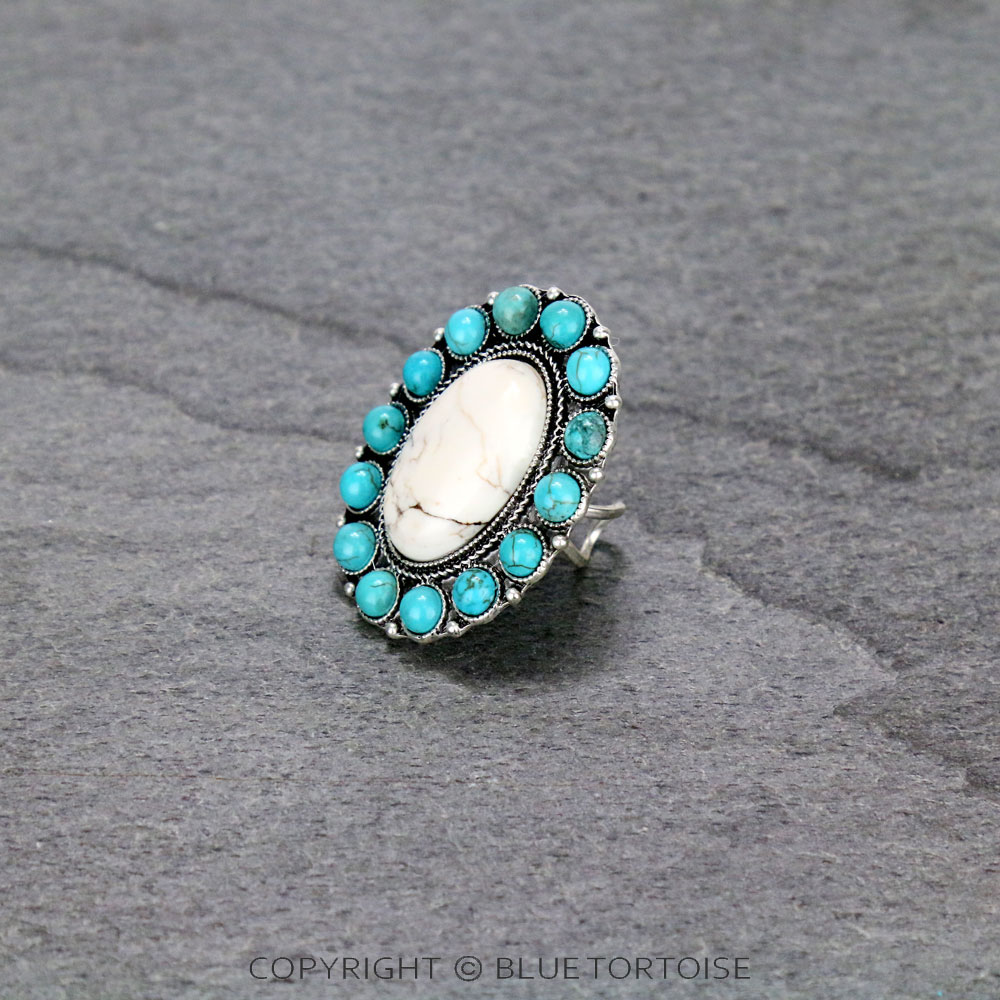 Very Big Natural Stone Adjustable Ring with Double Band - Image 2