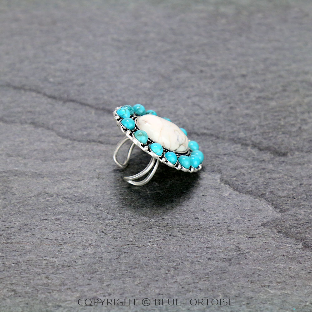 Very Big Natural Stone Adjustable Ring with Double Band - Image 3