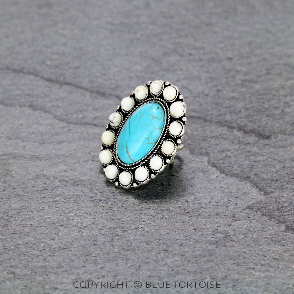 Very Big Natural Stone Adjustable Ring with Double Band - Image 2