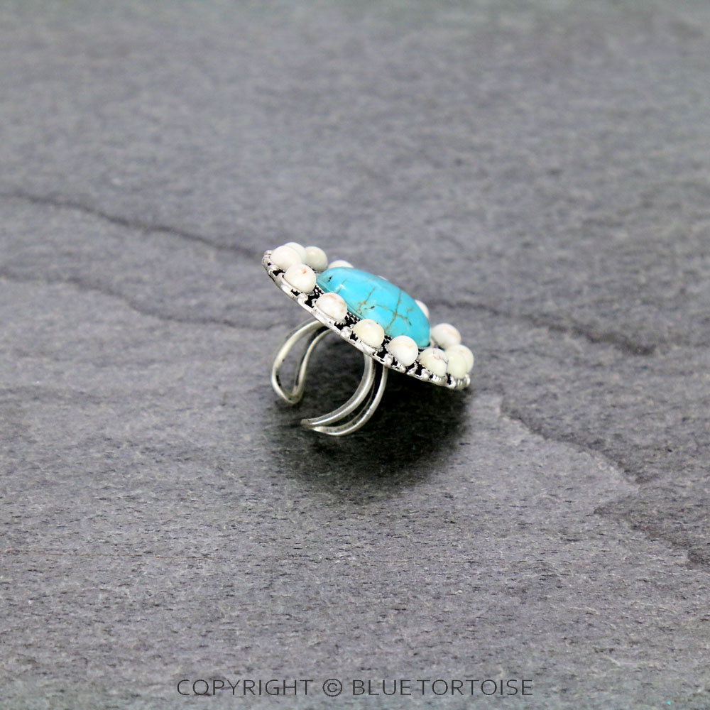 Very Big Natural Stone Adjustable Ring with Double Band - Image 3