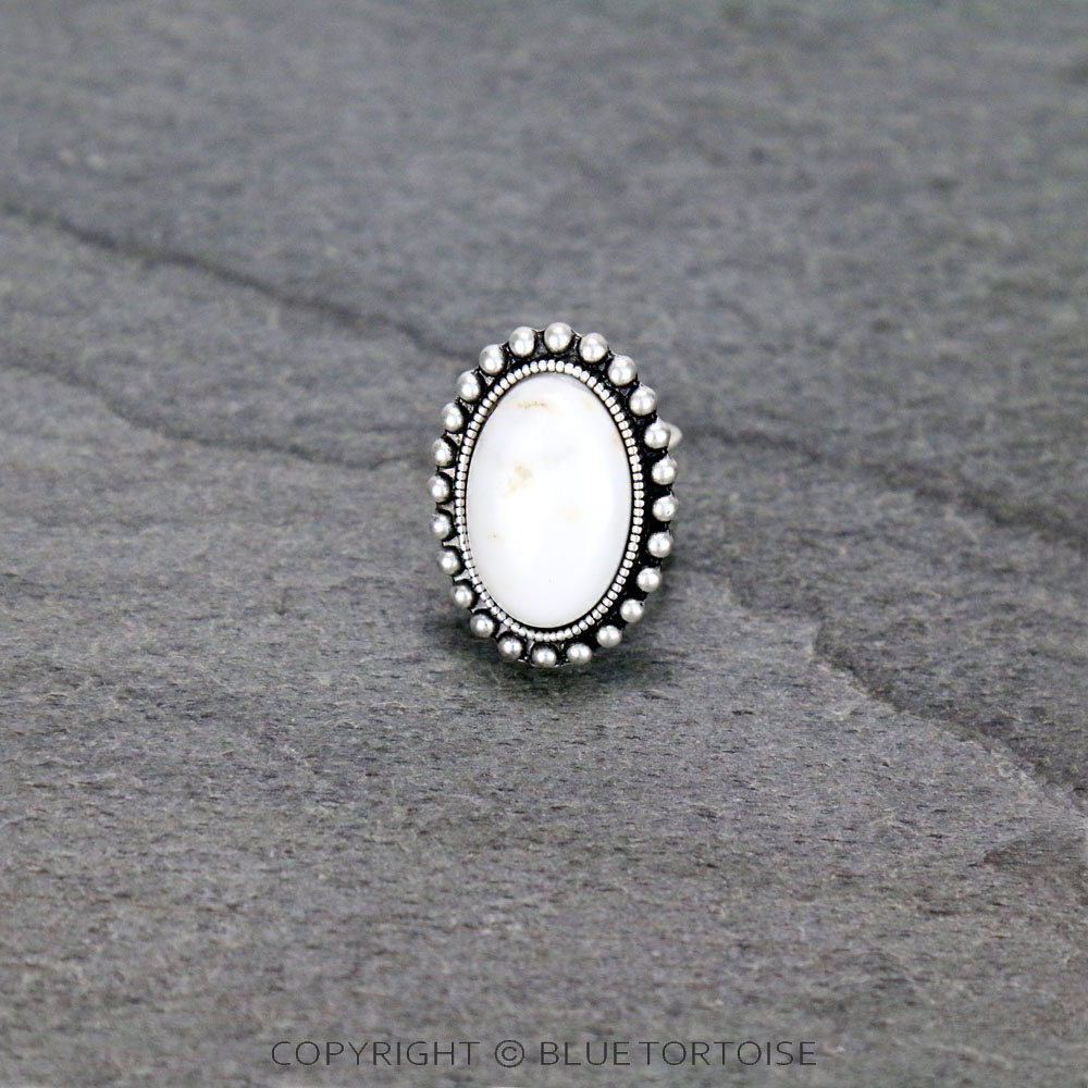 Natural White Stone Adjustable Ring