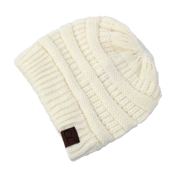 C.C Solid Color Ponytail Messy Bun Beanie