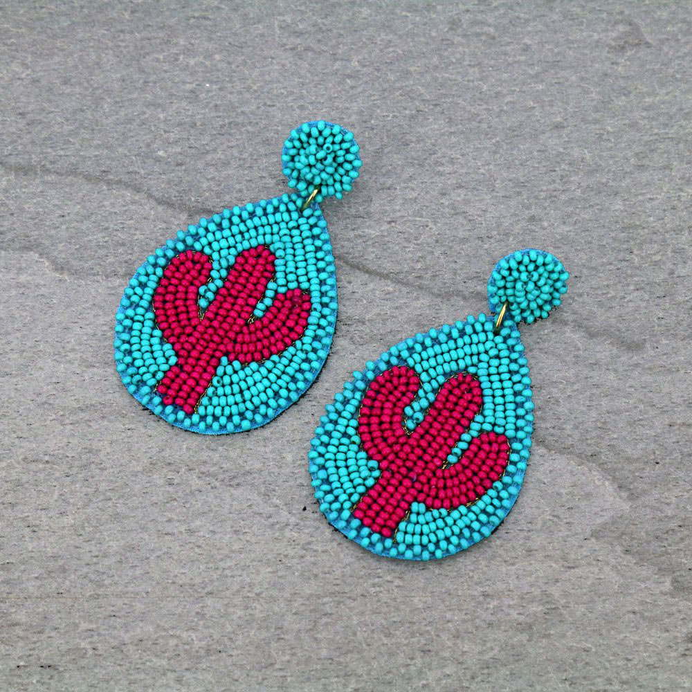 Cactus Seed Bead Teardrop Stud Earrings