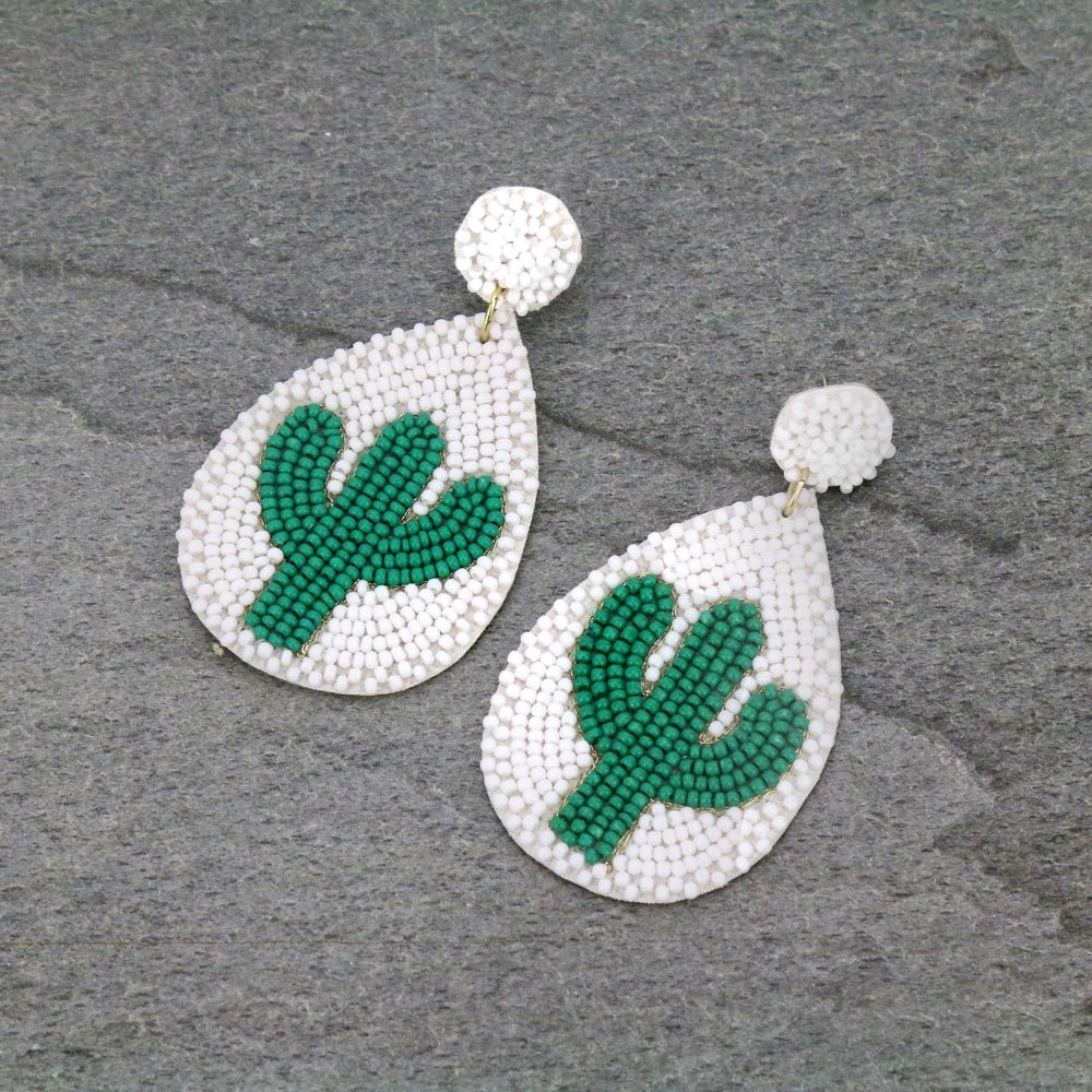 Cactus Seed Bead Teardrop Stud Earrings
